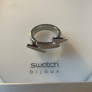 Swatch Bijoux Flashing Me Stainless Steel & White Crystal Ring - size 6
